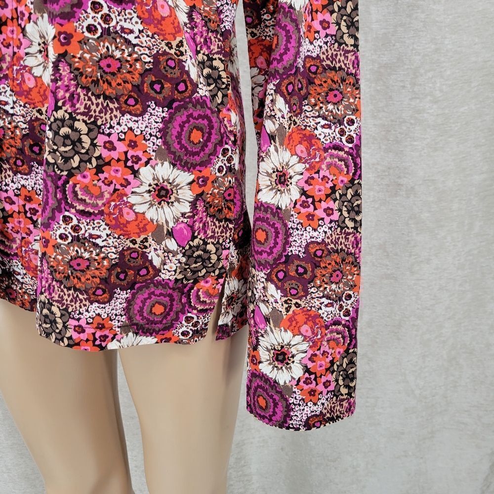 Vera Bradley Rosewood Floral Button Down Cotton Flip Cuff Contrast Top Blouse - Picture 7 of 11